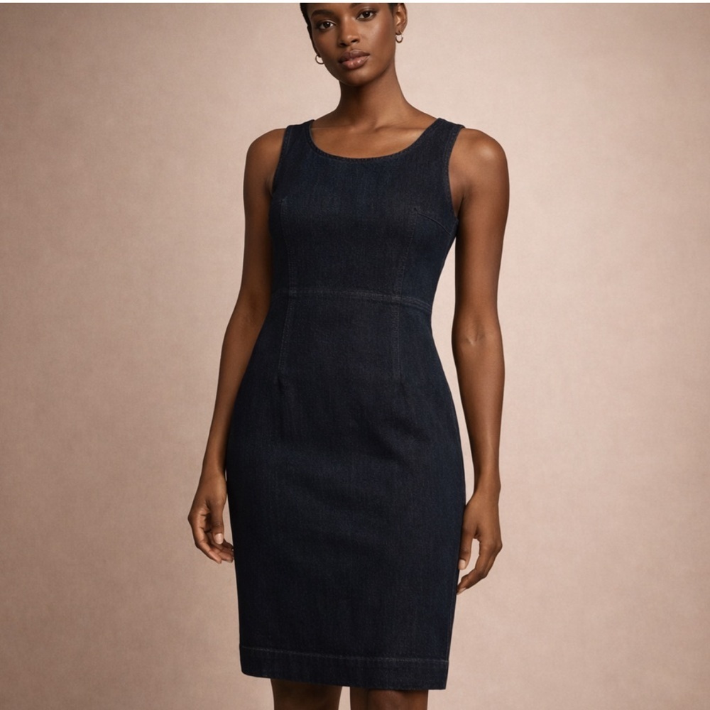 Lysse Denim Sleeveless Sheath Dress Dark Wash Zip Back Size L